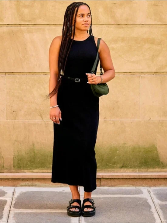 Uniqlo Ribbed Stretch Ribbed Bra Sleeveless Midi Tank Dress Sz L - Picture 13 of 13